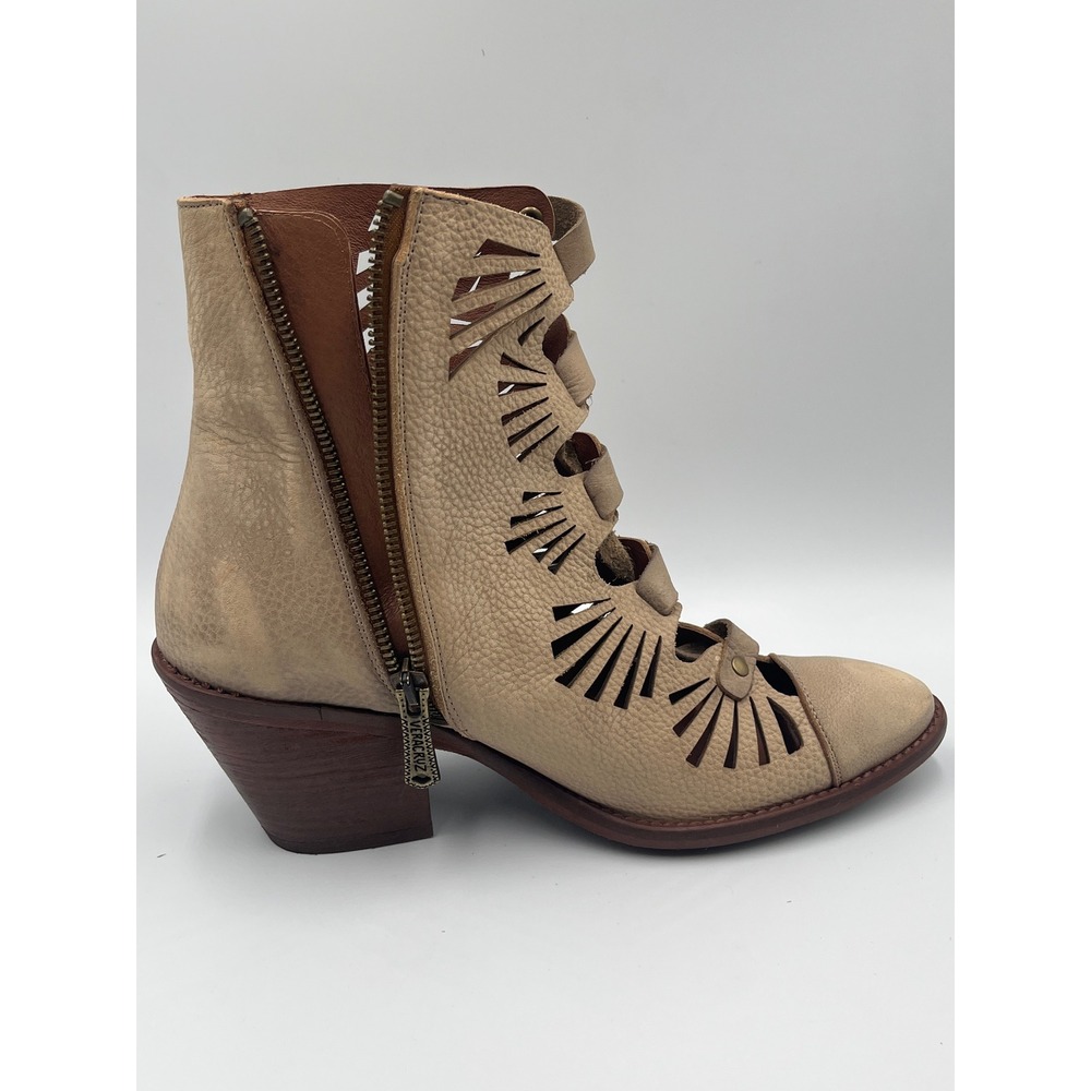 Veracruz Mallory Distressed Leather Cutout Booties EU 39 Tan Boho Made Spain - Picture 10 of 11